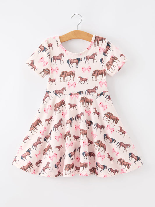 Girls Western Horse Print Twirl Dress Short Sleeve Rylee Faith Designs
