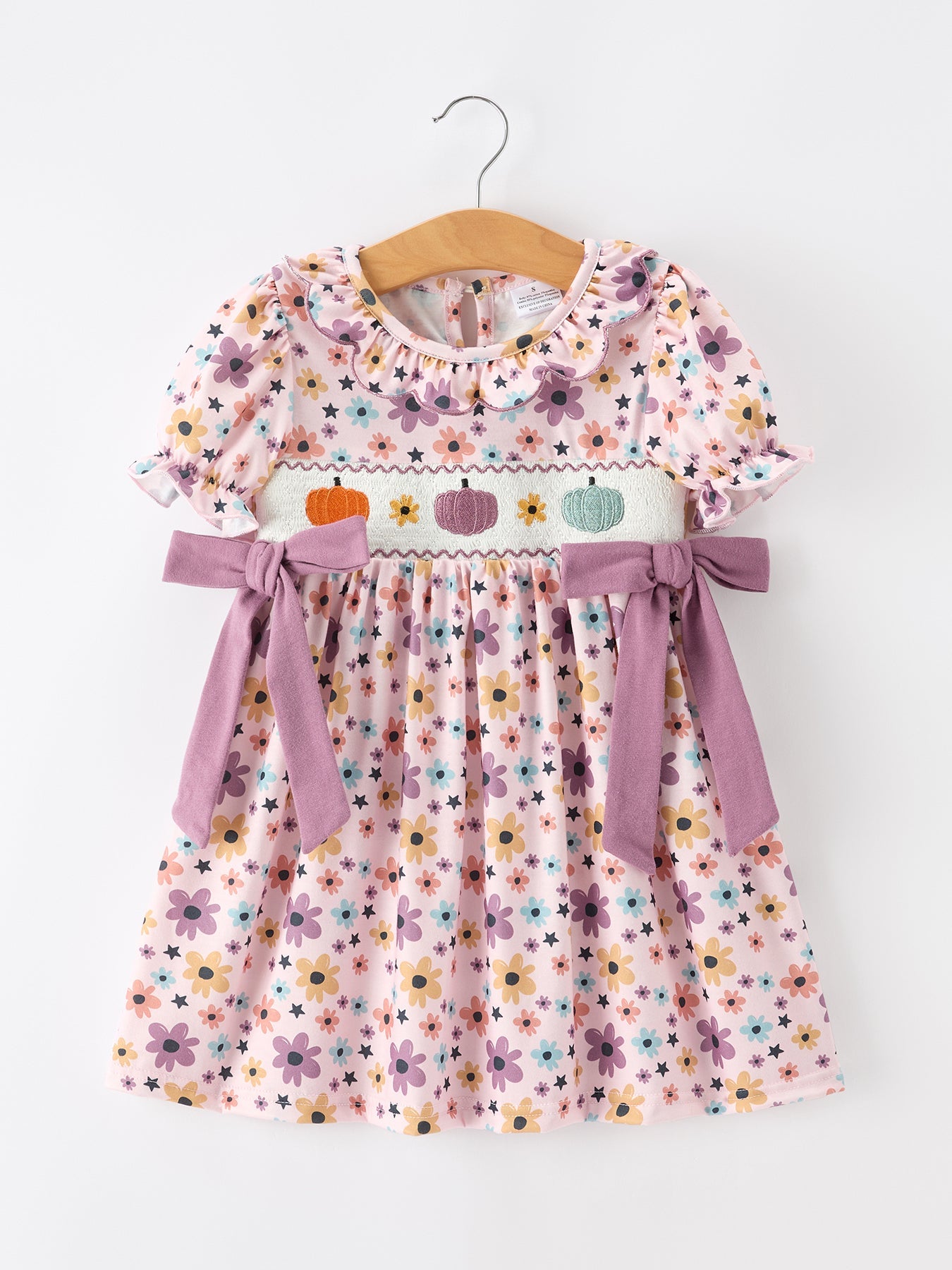 Halloween Thanksgiving Pumpkin Floral Bow Girls Dress Rylee Faith Designs