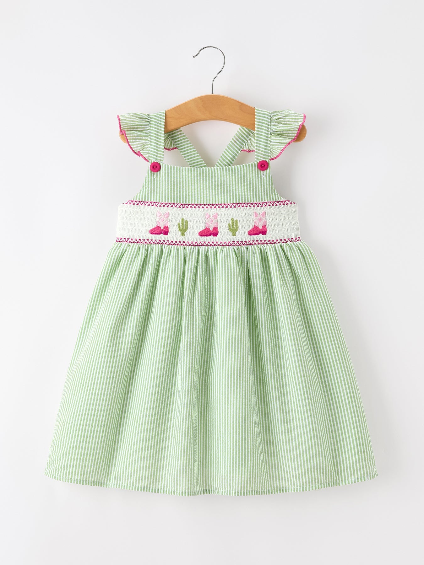 Western Boots Cactus Girls Dress Stripe Rylee Faith Designs