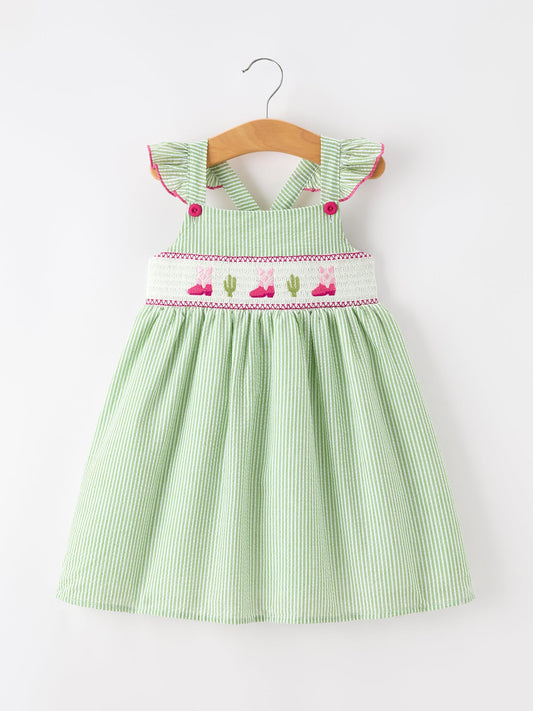 Western Boots Cactus Girls Dress Stripe Rylee Faith Designs