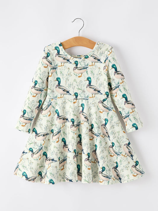 Girls Duck Print Dress Long Sleeve Twirl Dress Rylee Faith Designs