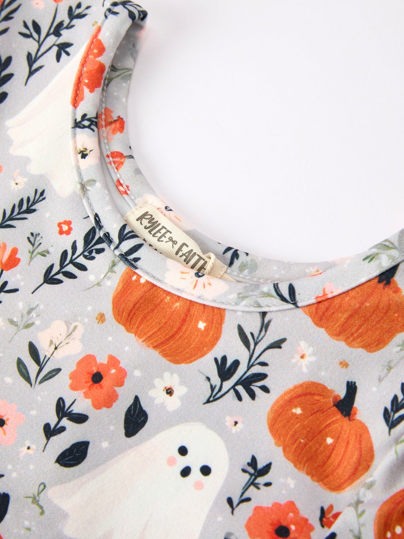 Halloween Pumpkin Ghost Girls Dress Long Sleeve Twirl Dress Rylee Faith Designs