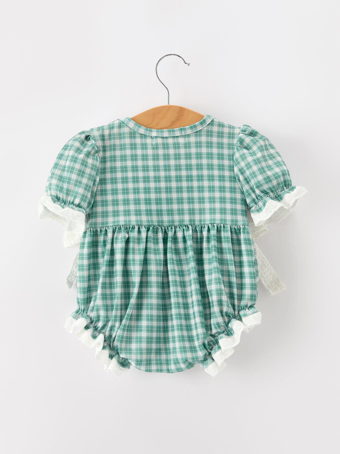 Western Plaid Horse Embroidered Girl Bubble Romper Rylee Faith Designs