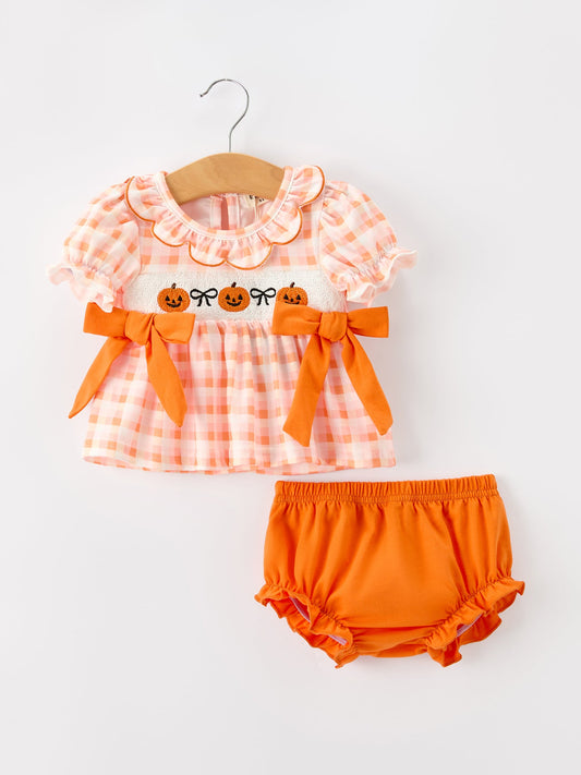 Halloween Pumpkin Plaid Girls Bloomer Set Rylee Faith Designs