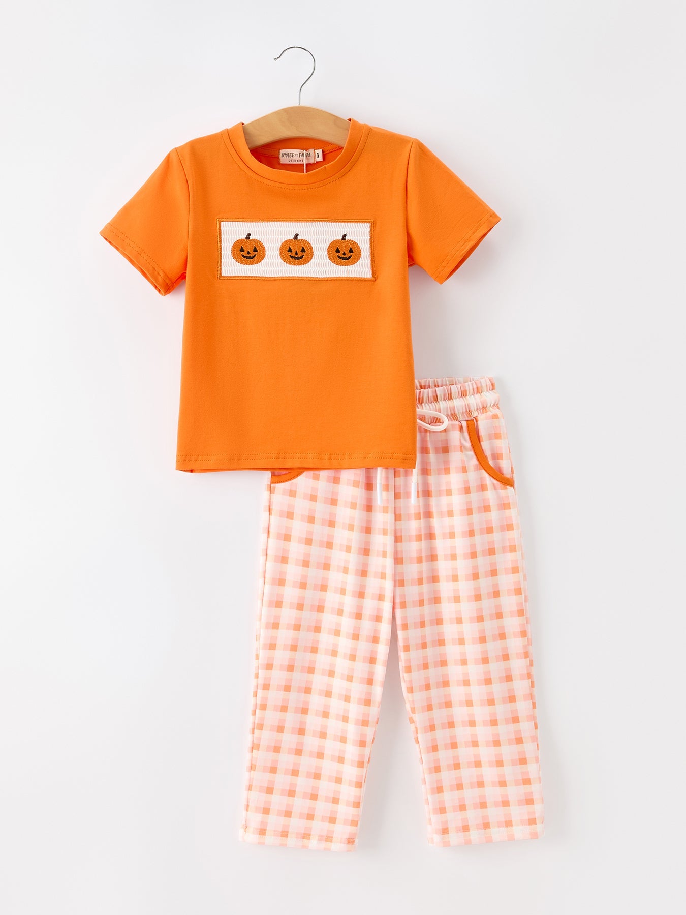 Halloween Pumpkin Plaid Boys Pants Set Rylee Faith Designs