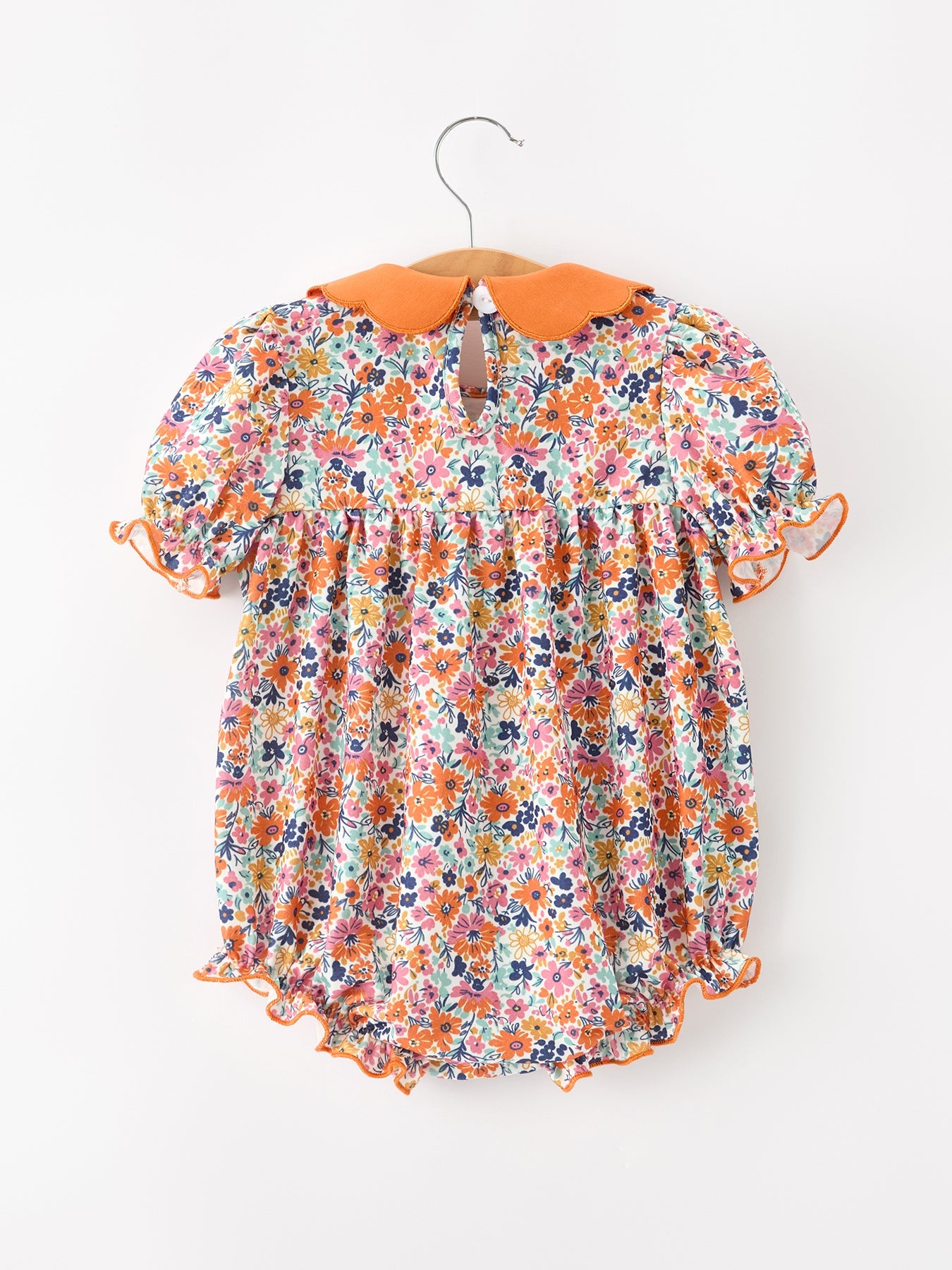 Fall Floral Smocked Petals Collar Girls Bubble Romper Rylee Faith Designs