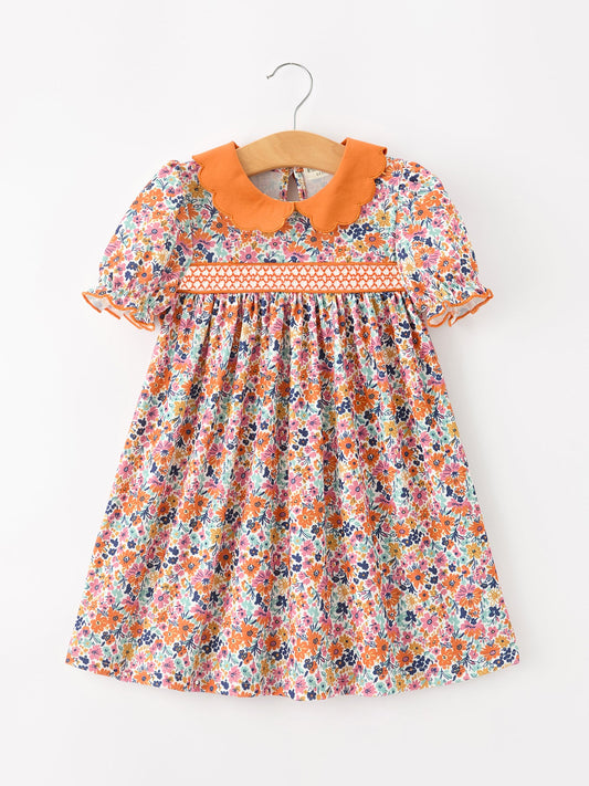 Fall Floral Smocked Petals Collar Girls Dress Rylee Faith Designs