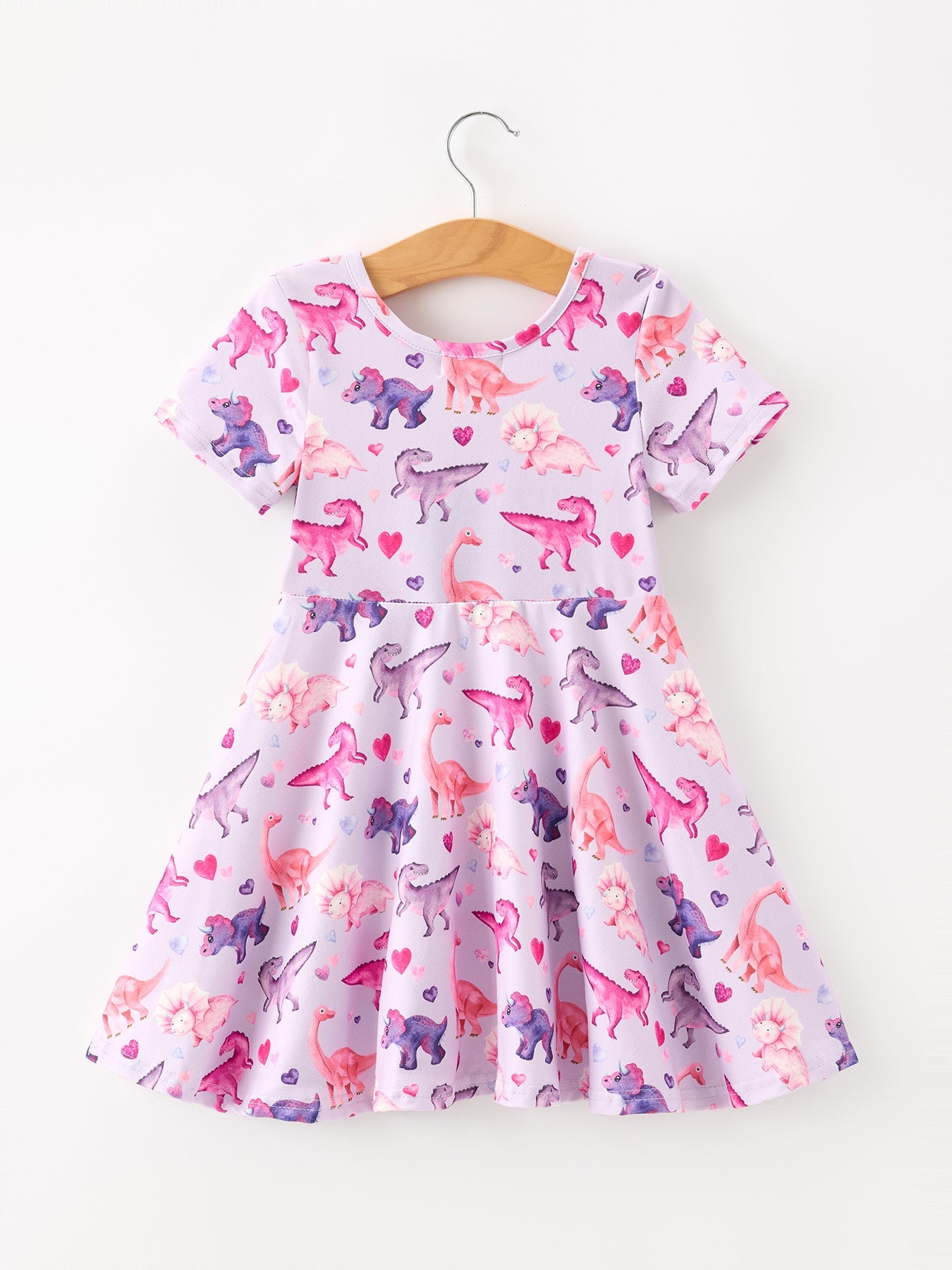 Dinosaur Heart Twirl Girls Dress Short Sleeves Rylee Faith Designs
