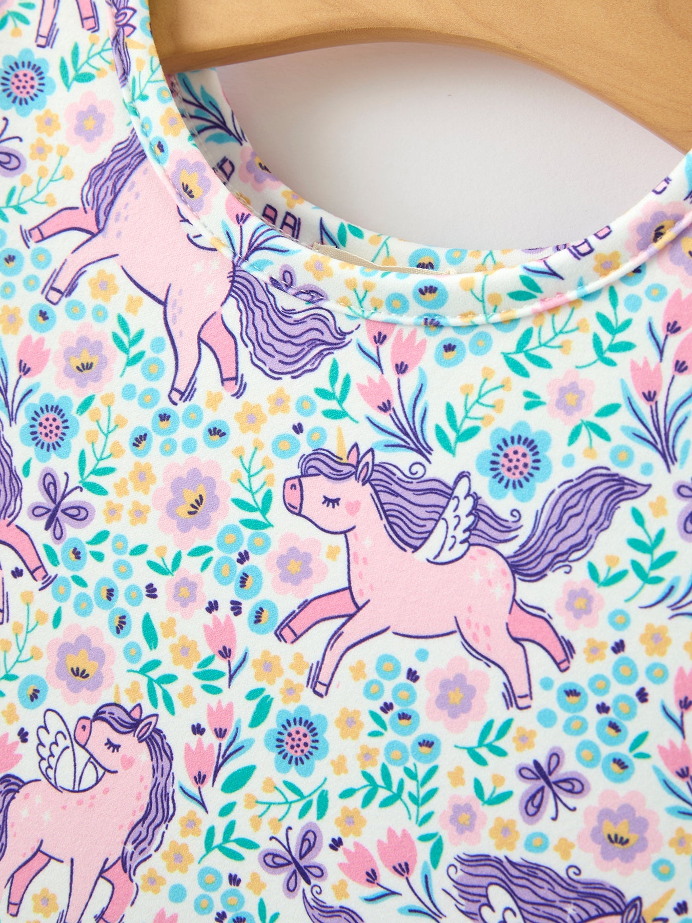 Unicorn Floral Print Girls Short Sleeve Twirl Dress Rylee Faith Designs