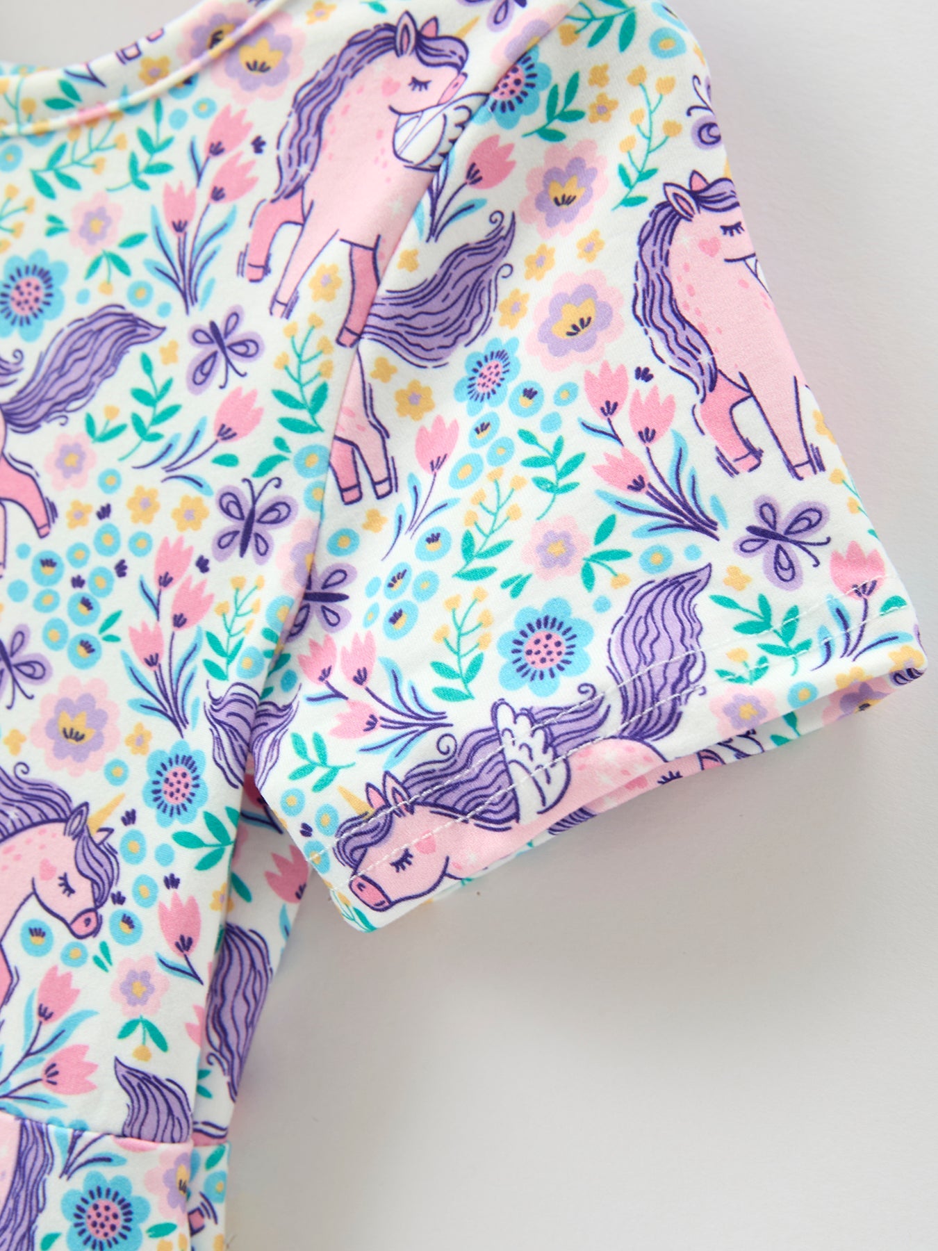 Unicorn Floral Print Girls Short Sleeve Twirl Dress Rylee Faith Designs