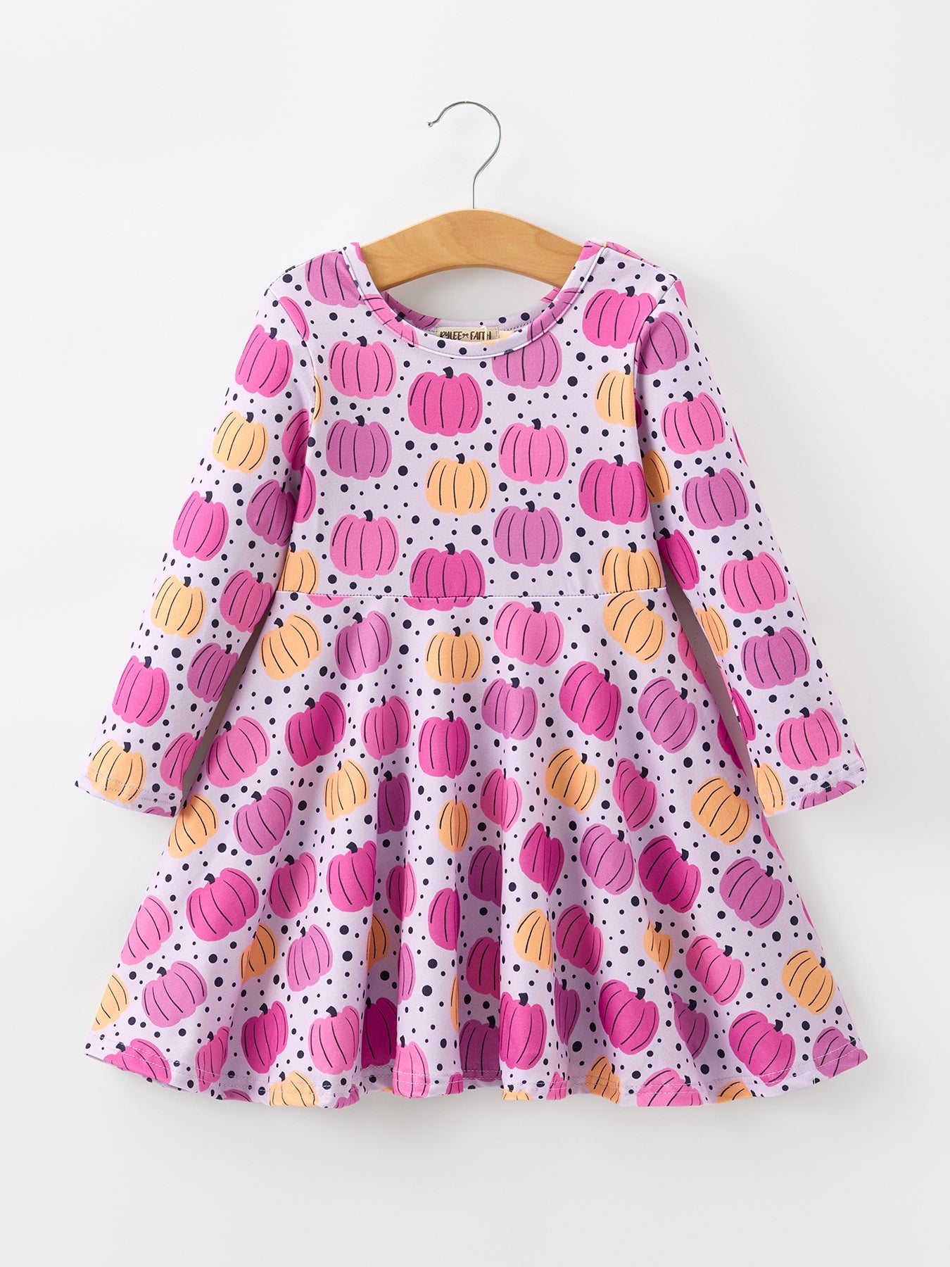 Halloween Pumpkin Print Girls Long Sleeve Twirl Dress Rylee Faith Designs