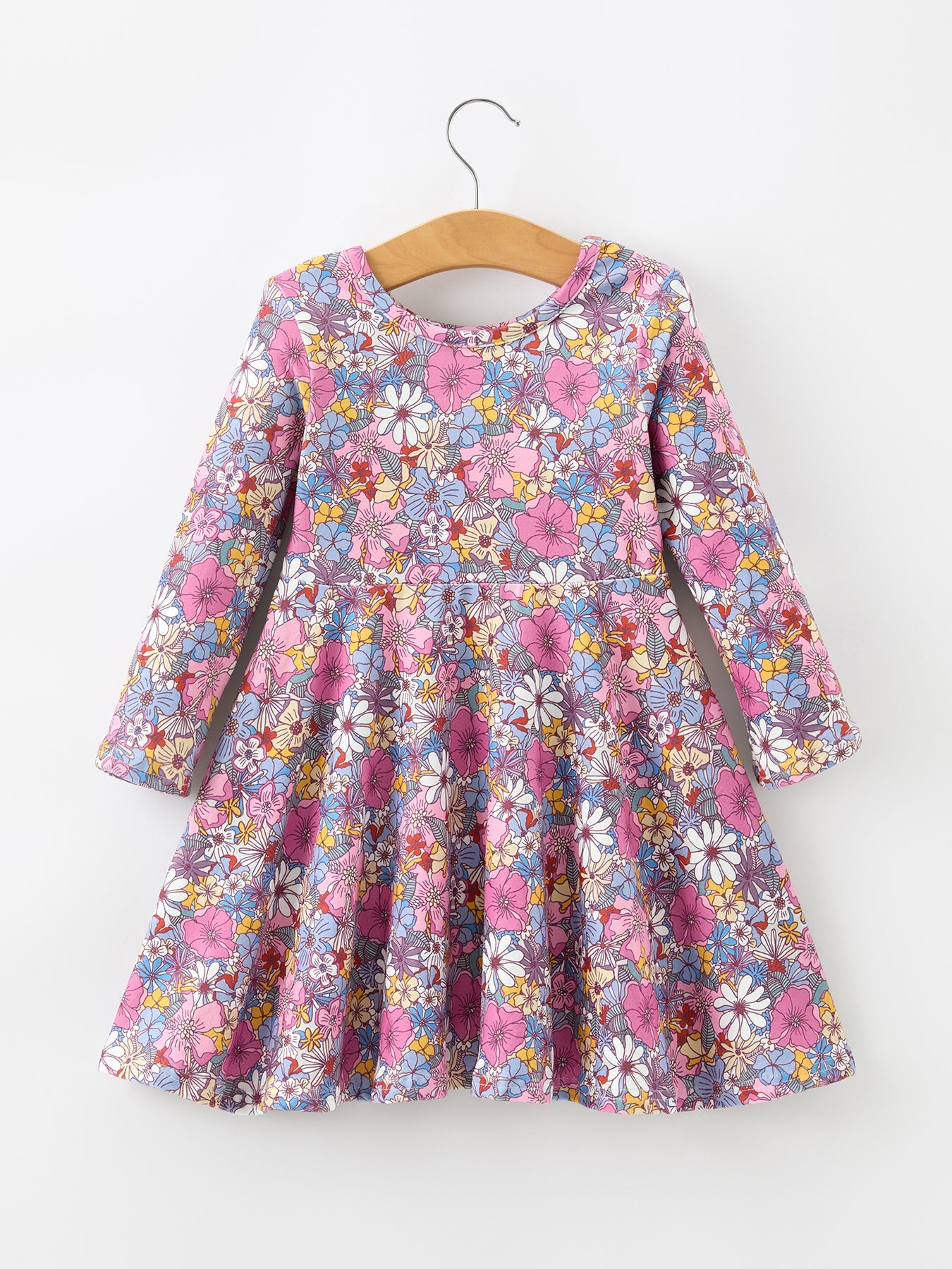 Fall Vintage Floral Print Girls Long Sleeve Twirl Dress Rylee Faith Designs