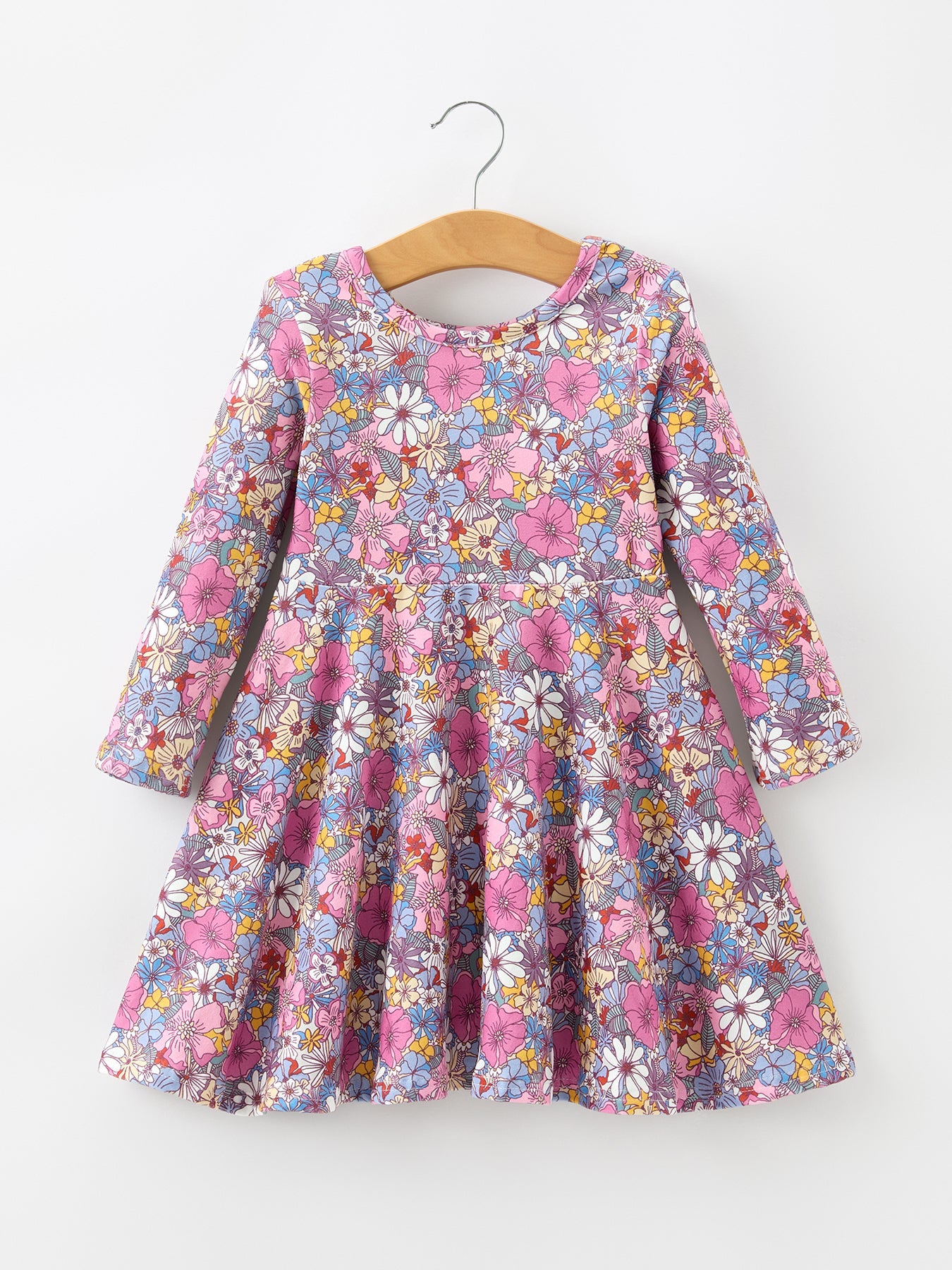Fall Vintage Floral Print Girls Long Sleeve Twirl Dress Rylee Faith Designs
