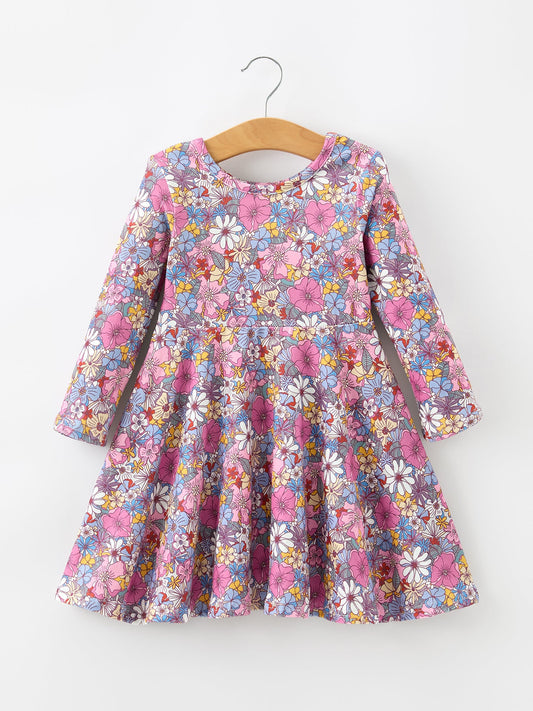Fall Vintage Floral Print Girls Long Sleeve Twirl Dress Rylee Faith Designs