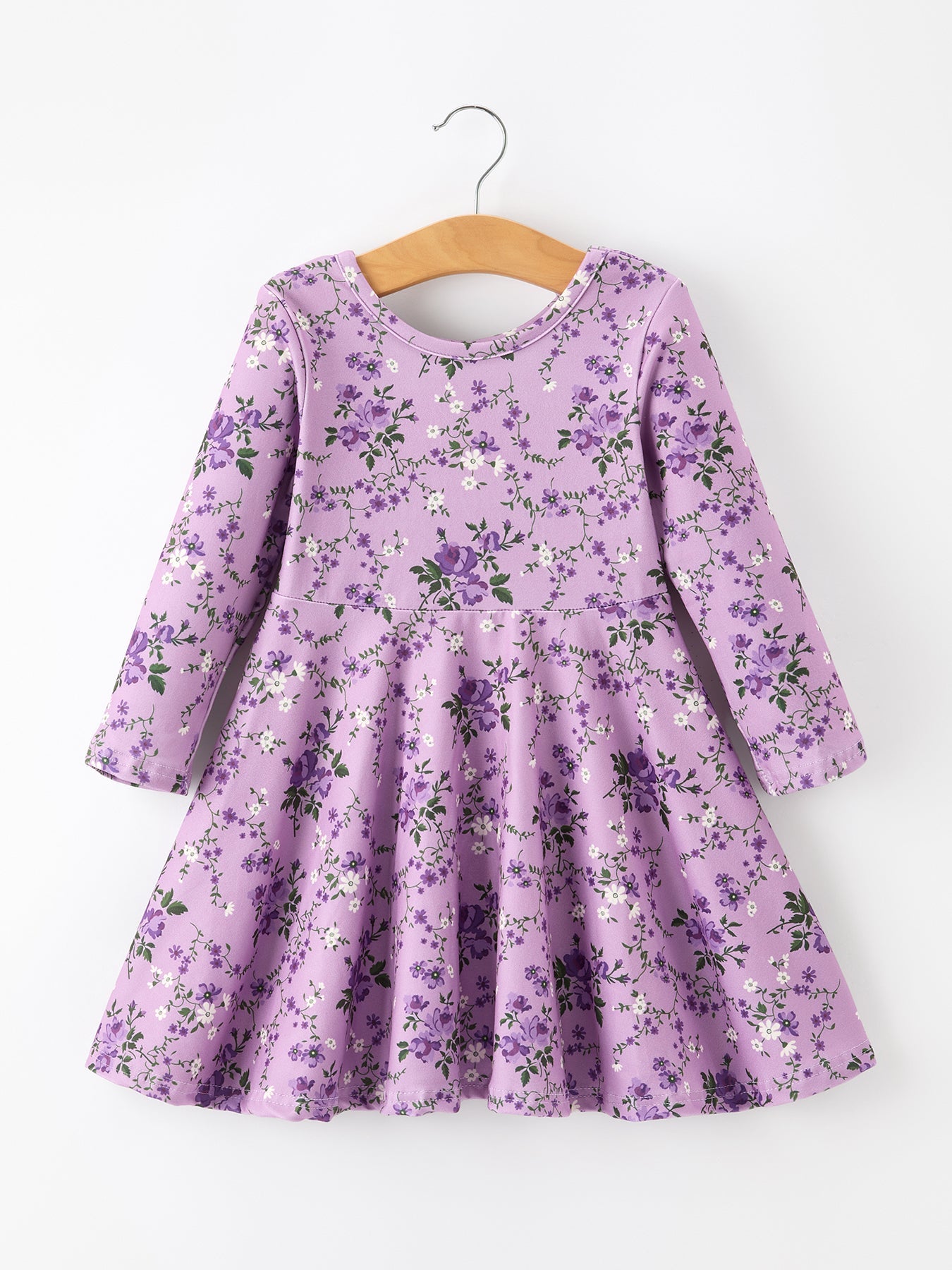 Fall Lavender Floral Print Girls Long Sleeve Twirl Dress Rylee Faith Designs