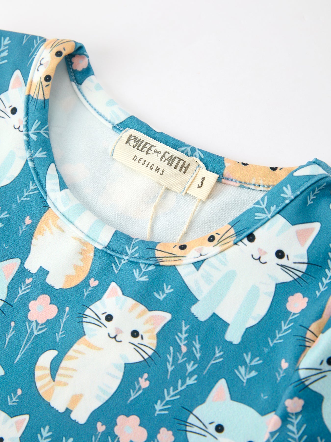Fall Cat Print Girls Long Sleeve Ruffle Hem Dress Rylee Faith Designs