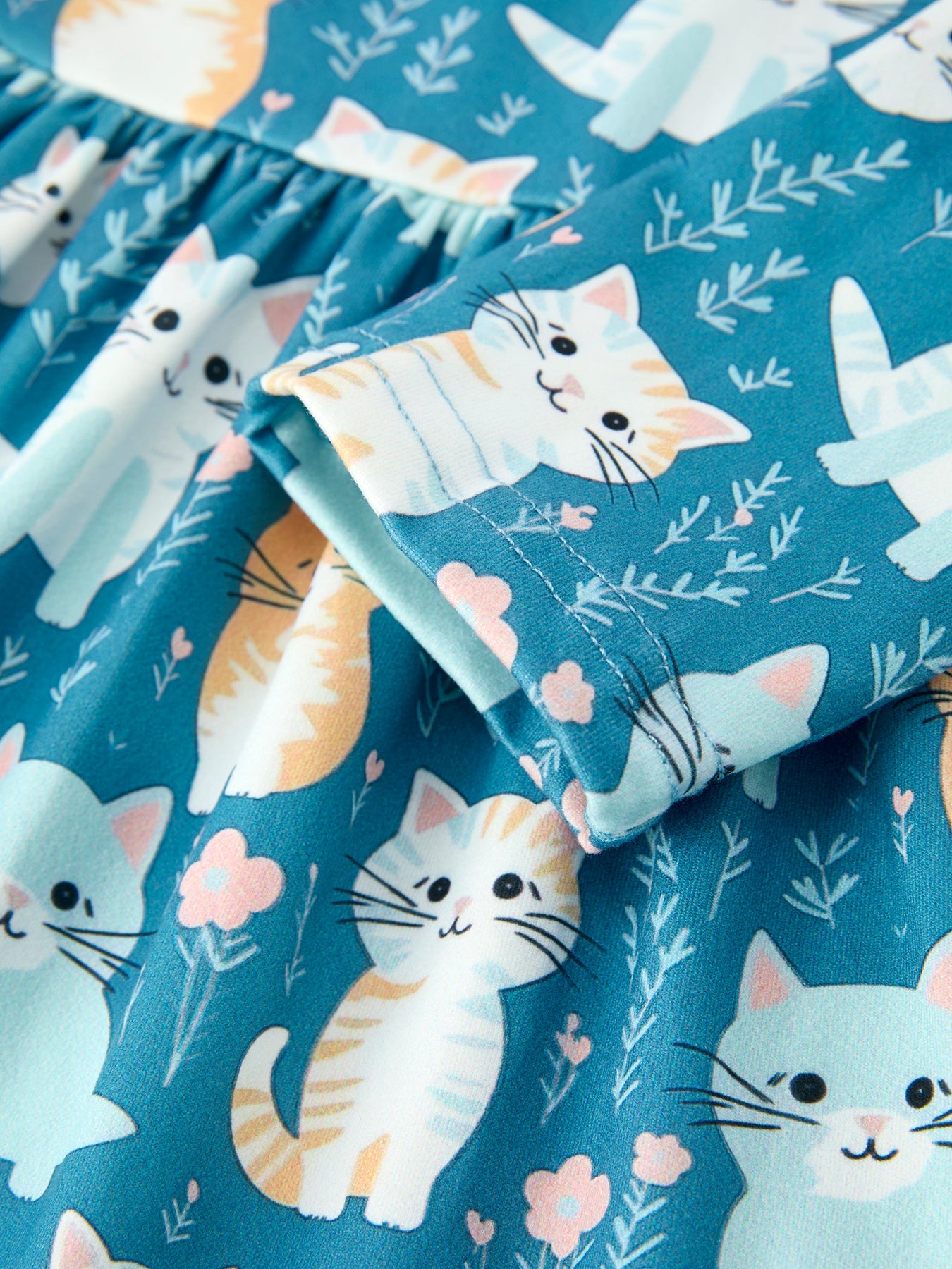 Fall Cat Print Girls Long Sleeve Ruffle Hem Dress Rylee Faith Designs