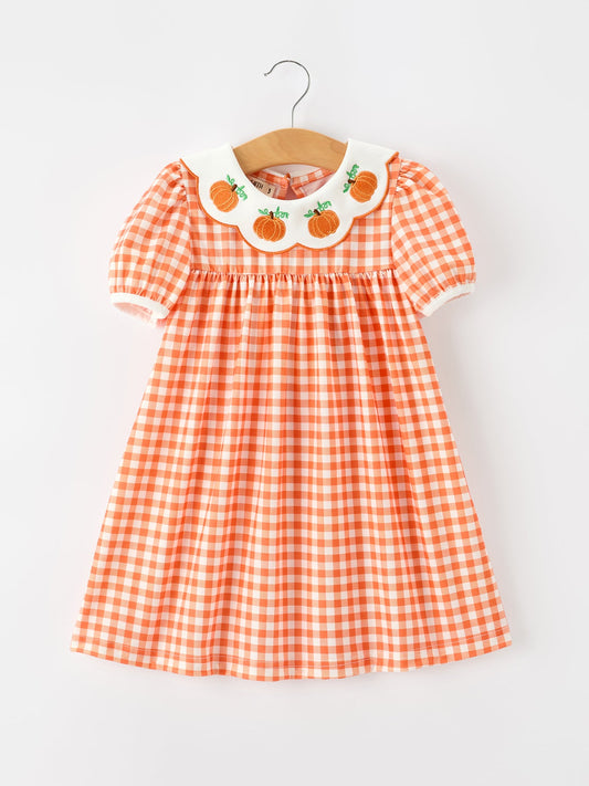Fall Pumpkin Embroidered Puff Sleeve Girls Dress Rylee Faith Designs
