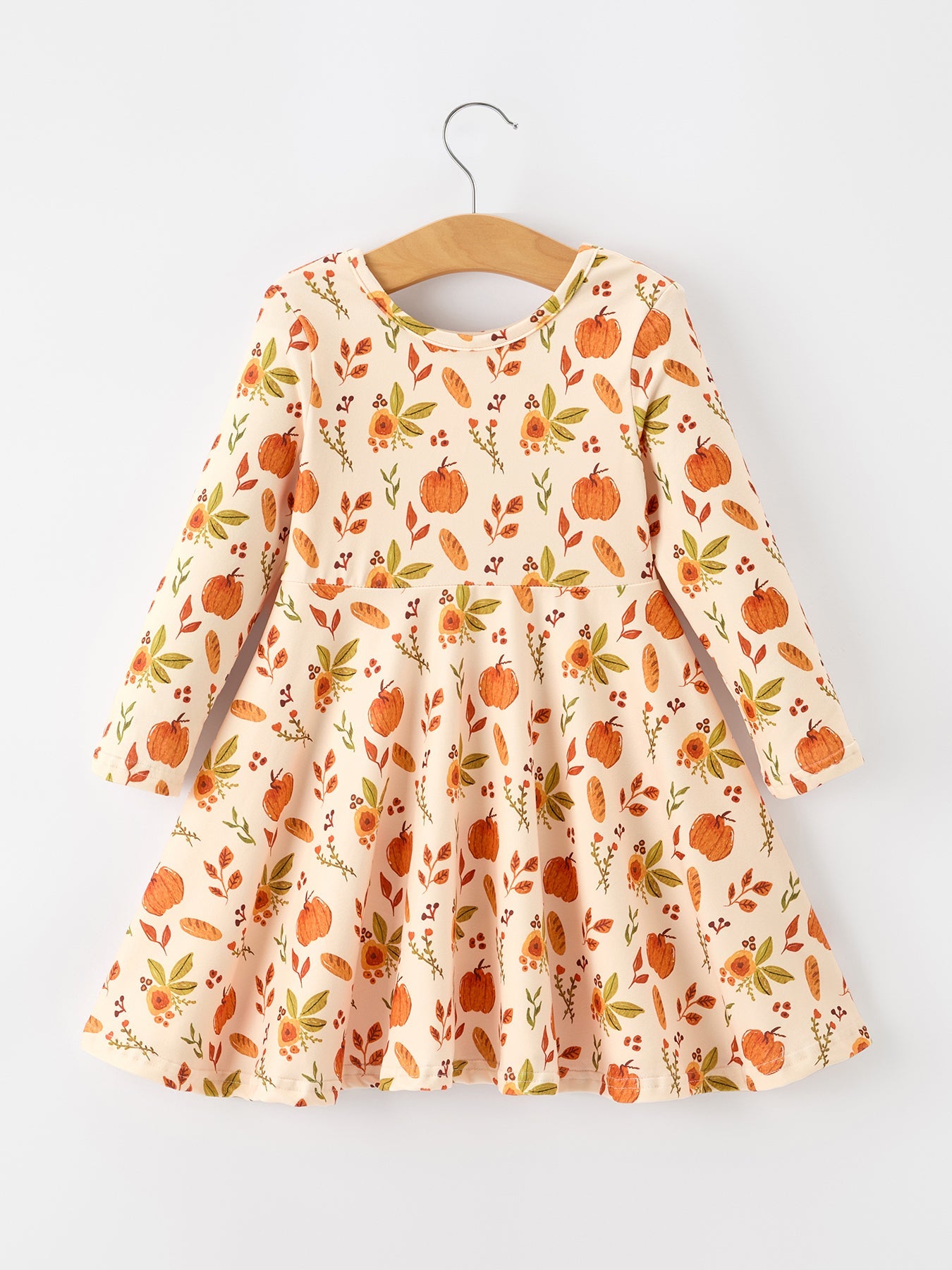 Fall Pumpkin Floral Girls Twirl Dress Long Sleeve Rylee Faith Designs