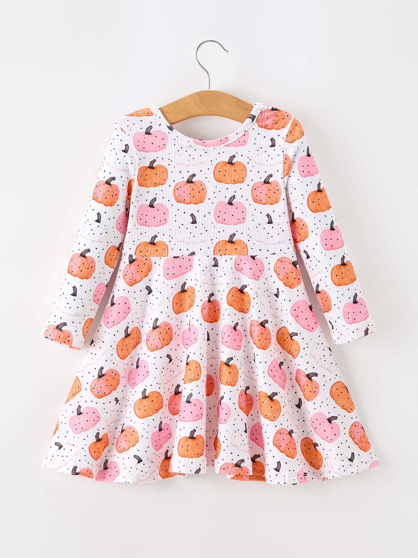 Fall Pumpkin Print Girls Twirl Dress Long Sleeve Rylee Faith Designs