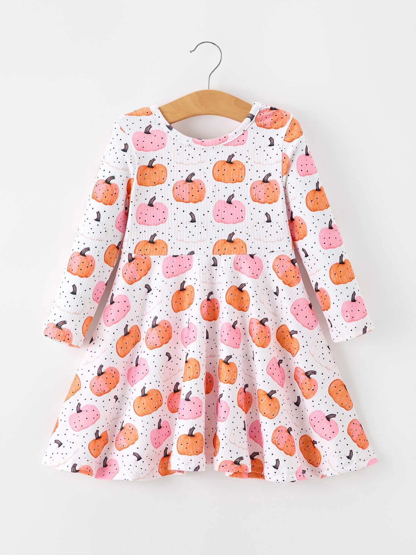 Fall Pumpkin Print Girls Twirl Dress Long Sleeve Rylee Faith Designs