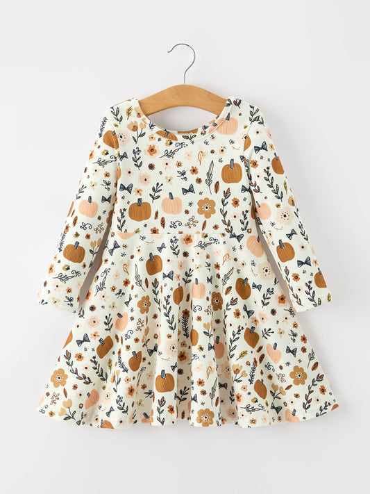 Fall Harvest Pumpkin Girls Dress Long Sleeve Rylee Faith Designs