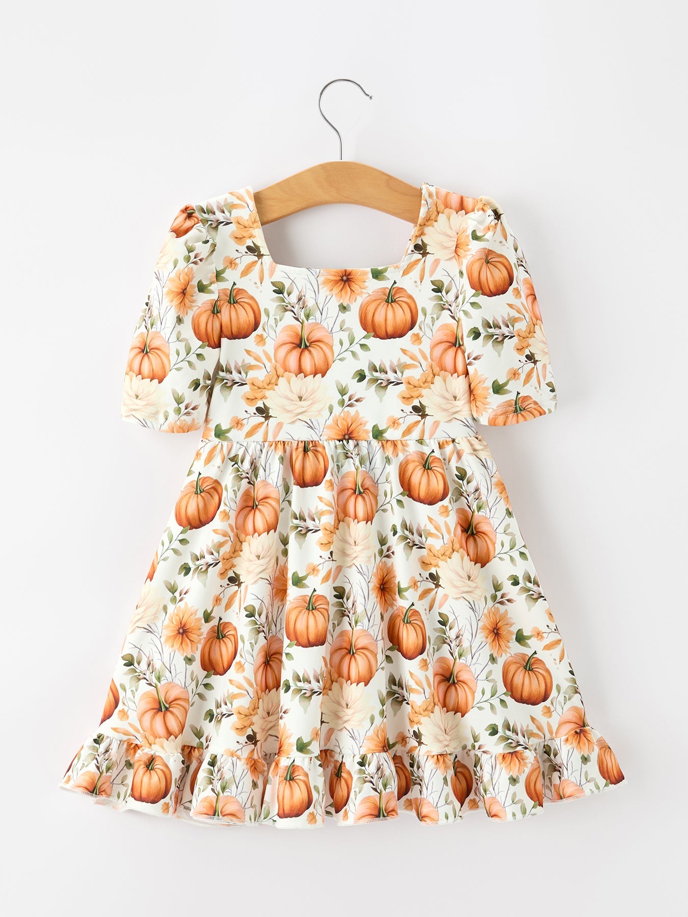 Fall Pumpkin Floral Girls Ruffle Hem Dress Rylee Faith Designs