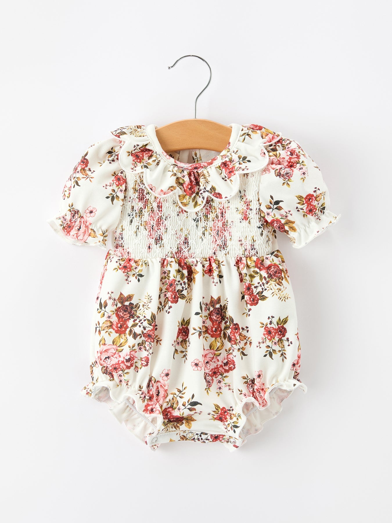 Fall Garden Baby Romper Smocked Petal Collar Bow Rylee Faith Designs