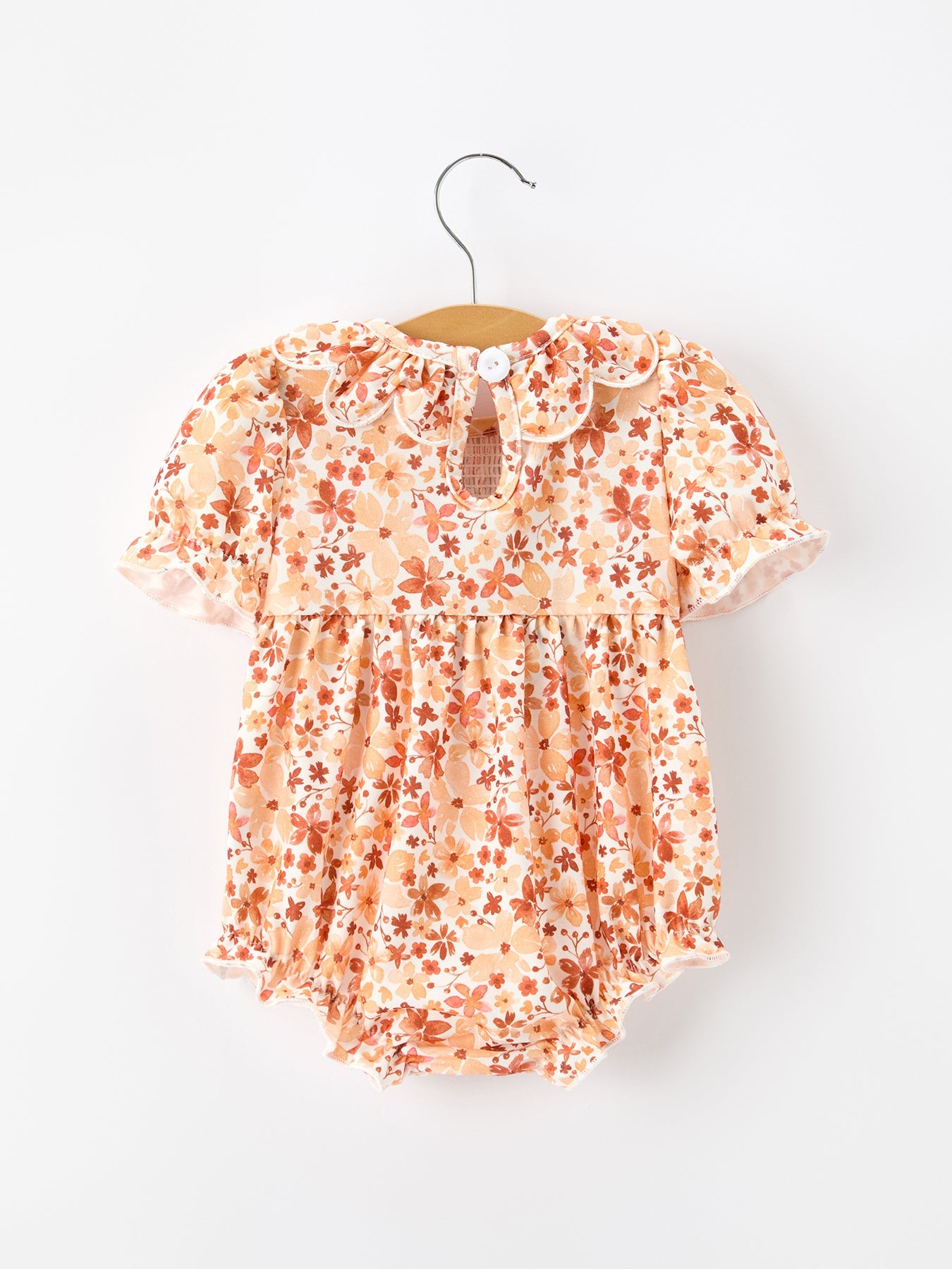 Fall Rust Floral Baby Romper Smocked Petal Collar Rylee Faith Designs