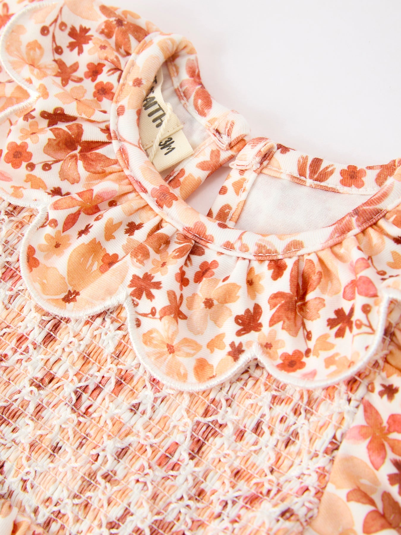 Fall Rust Floral Baby Romper Smocked Petal Collar Rylee Faith Designs