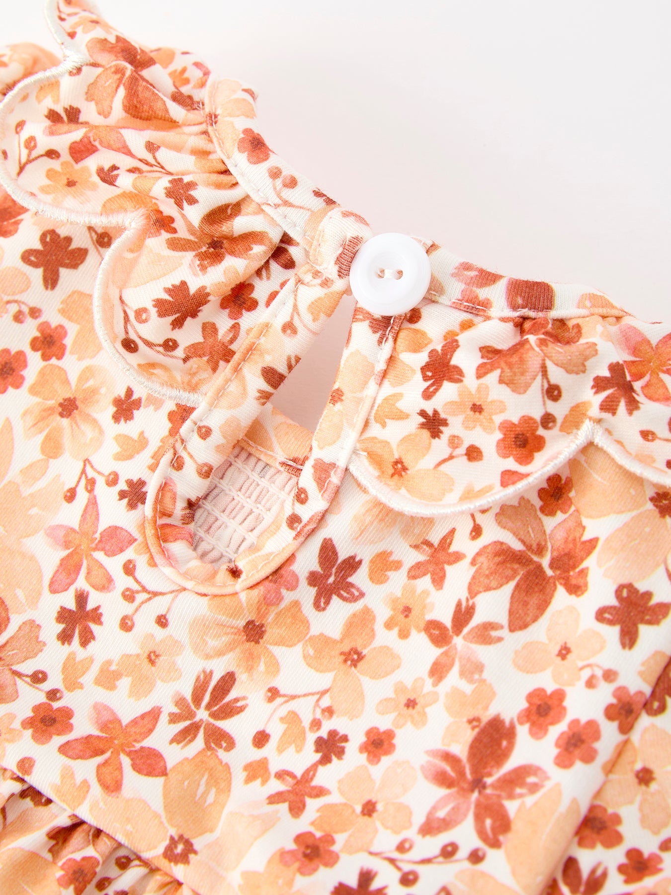 Fall Rust Floral Baby Romper Smocked Petal Collar Rylee Faith Designs