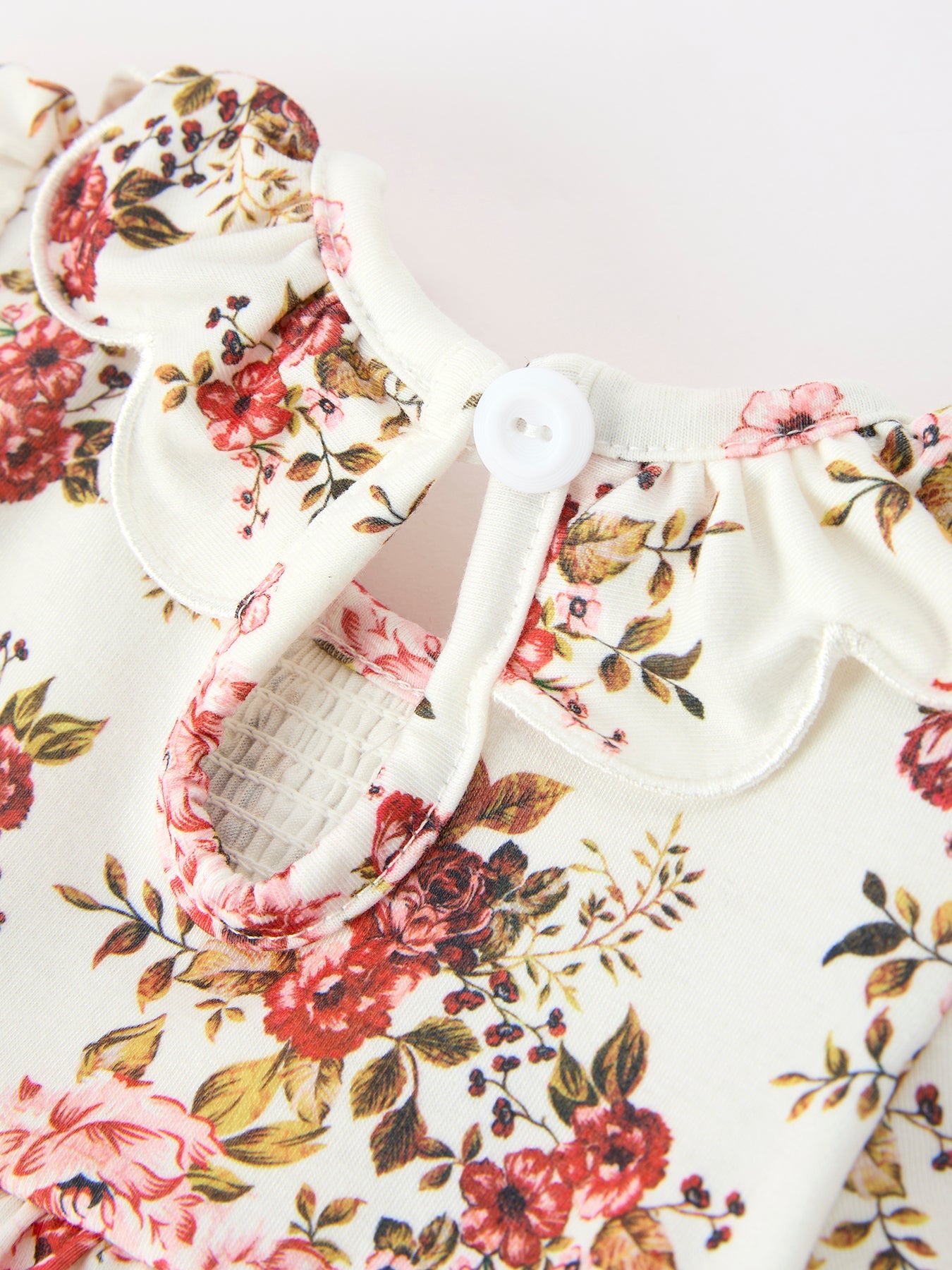 Fall Garden Baby Romper Smocked Petal Collar Bow Rylee Faith Designs