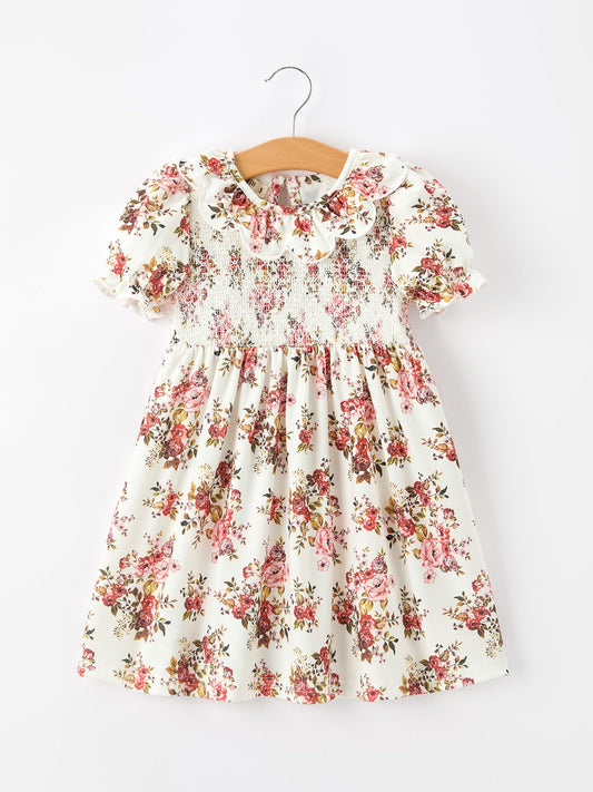 Fall Garden Girls Dress Smocked Petal Collar Bow Rylee Faith Designs