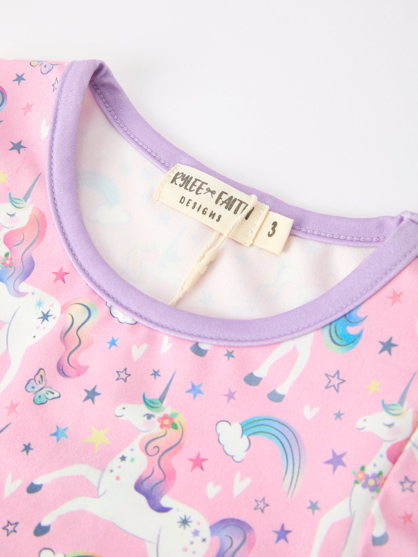 Pink Unicorn Girls Pocket Dress Rainbow Star Print Rylee Faith Designs