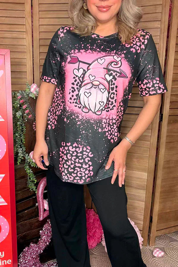 Valentines Pink Leopard Hearts Print Top
