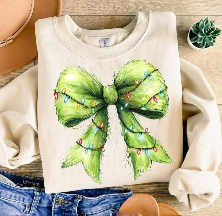 Green Guy Christmas Lights Bow Sweatshirt