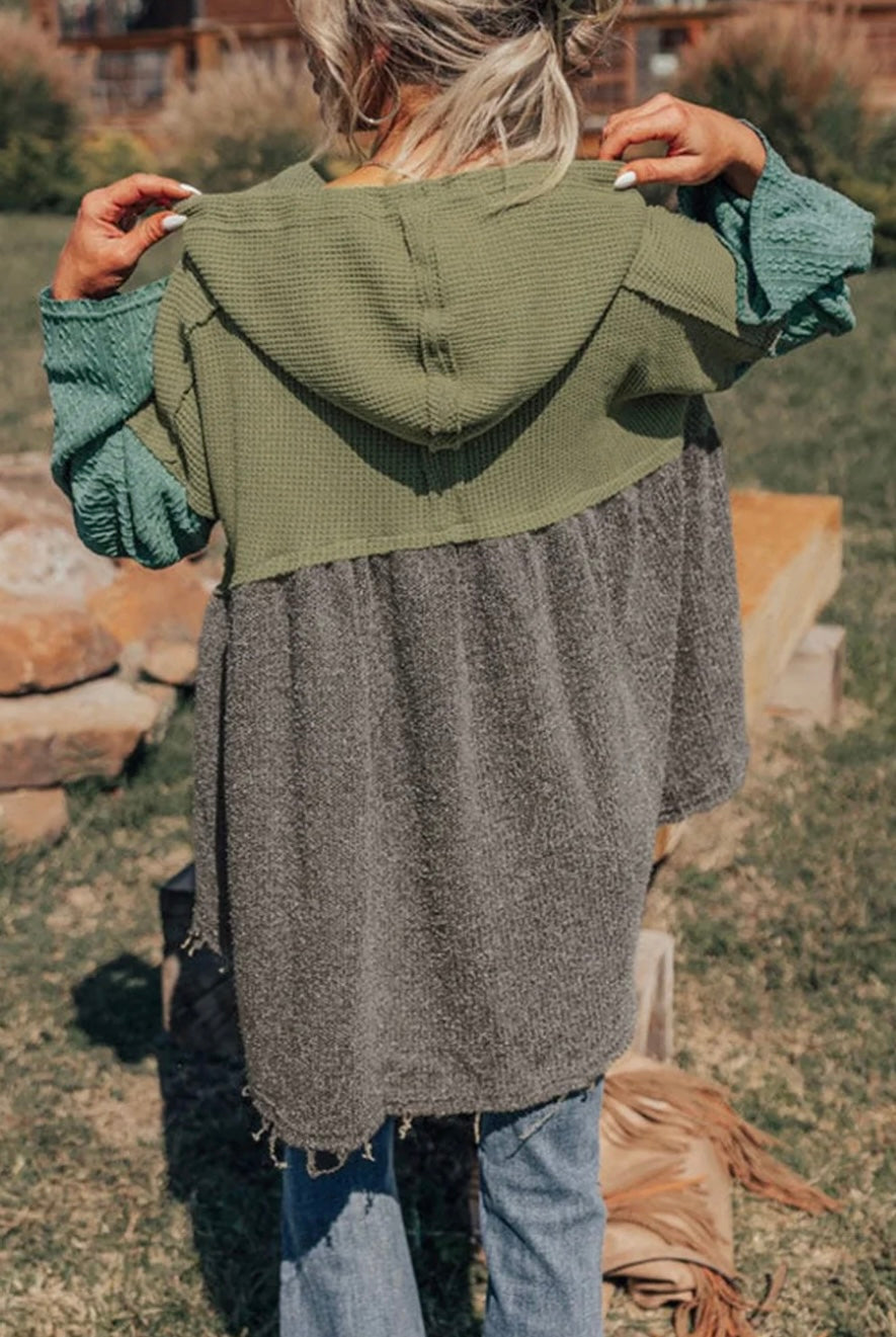 Textured Colorblock Patchwork Hoodie