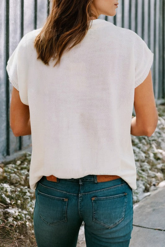 Sweet As Can Be - Big Flower Knit Short Sleeve Sweater