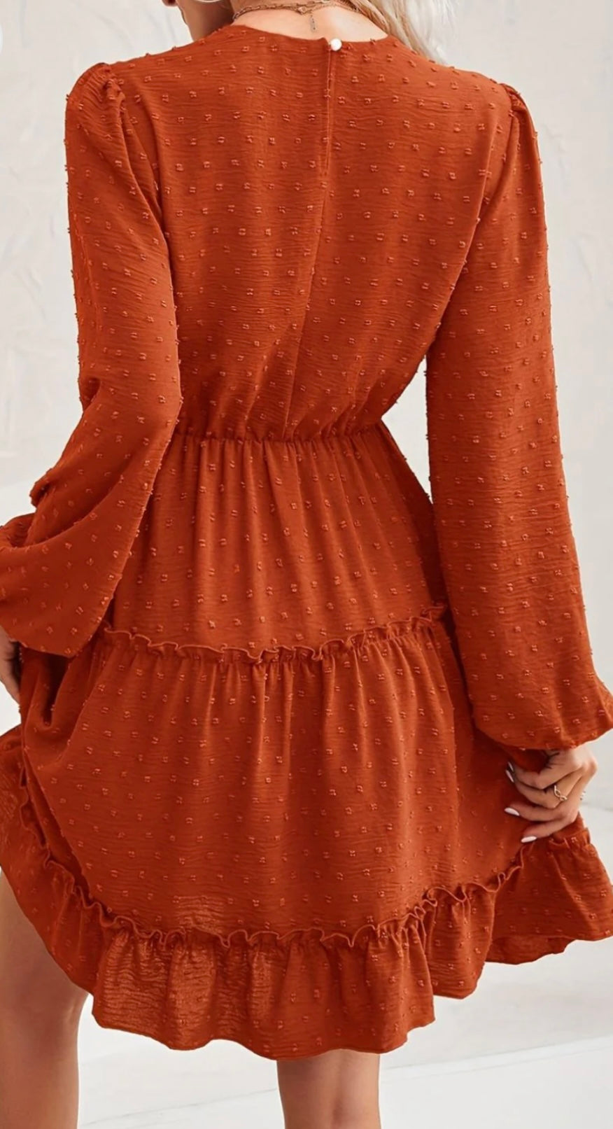 Lace Detail Swiss Dot Round Neck Mini Dress