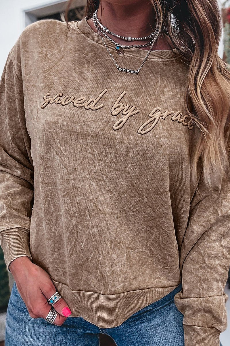 SAVED BY GRACE DUNE MINERAL WASH LOOSE SWEATSHIRT **SHIPPING EXPECTED TO BEGIN ON DATE 9/09**