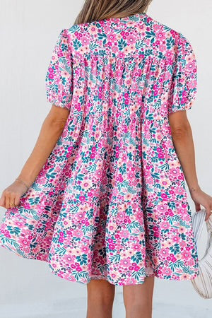 SUMMER FIELDS PINK FLORAL HALF BUTTON MINI DRESS **SHIPPING EXPECTED TO BEGIN ON DATE 4/16**