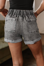 Load image into Gallery viewer, Gray Light Wash Cuffed Edge Denim Shorts
