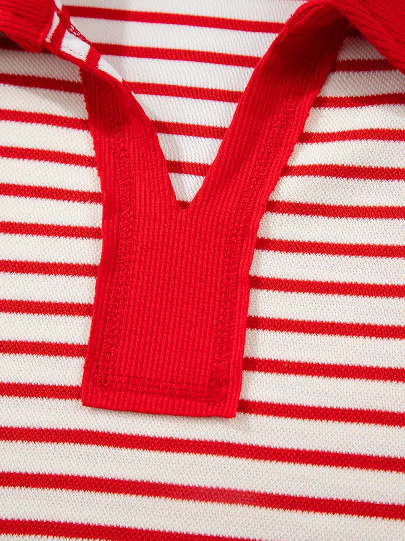 Stripe Collared V Neck Drop Shoulder Pullover and Skort 2pcs Outfit