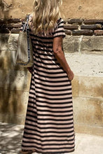 Load image into Gallery viewer, Black Stripe Casual T shrit maxi dress
