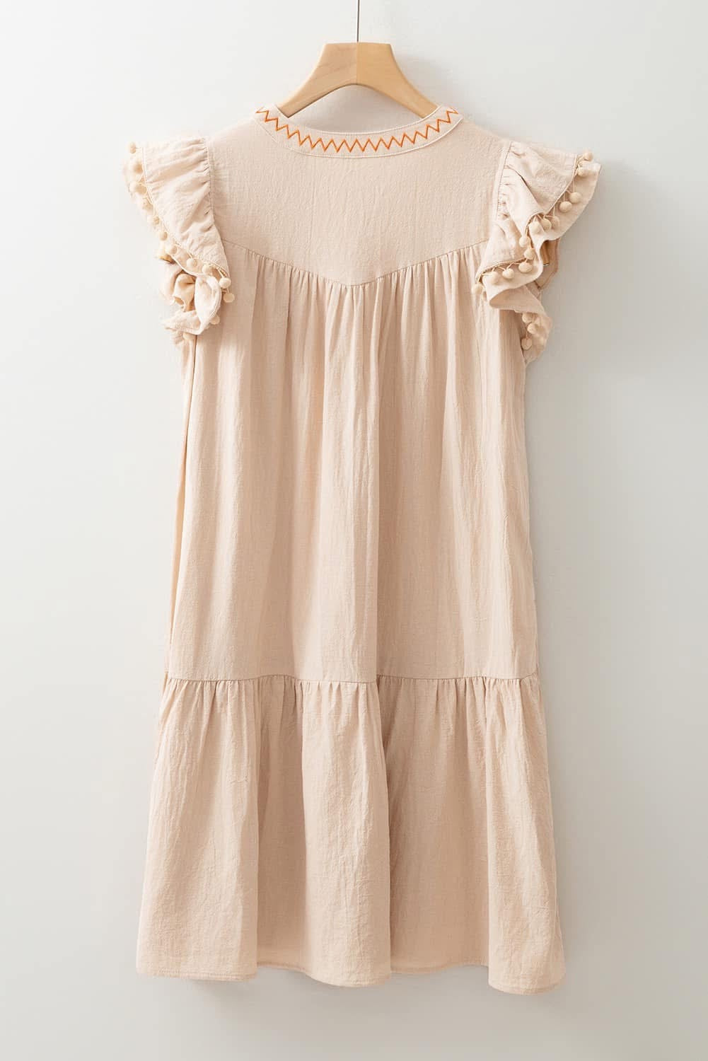 Linen Embroidery Ruffle Sleeves Dress