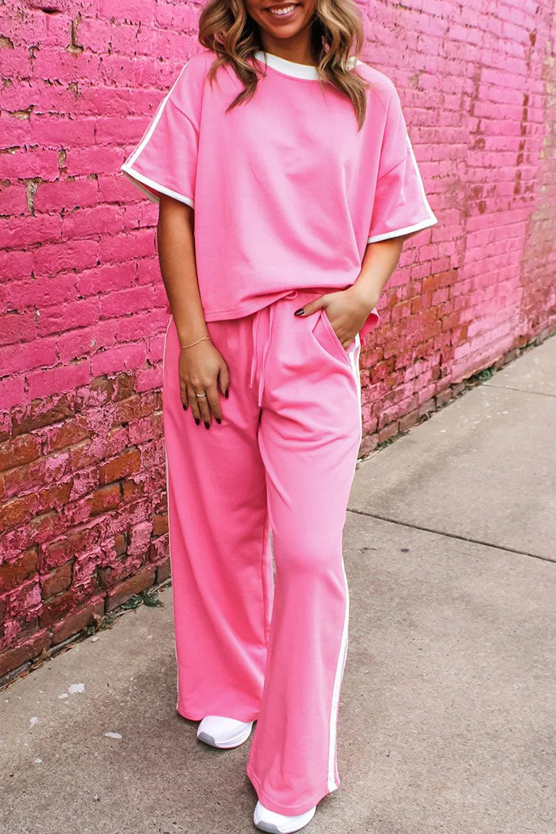 SERENA SACHET PINK STRIPED TEE & PANTS SET **SHIPPING EXPECTED TO BEGIN ON DATE 4/22**