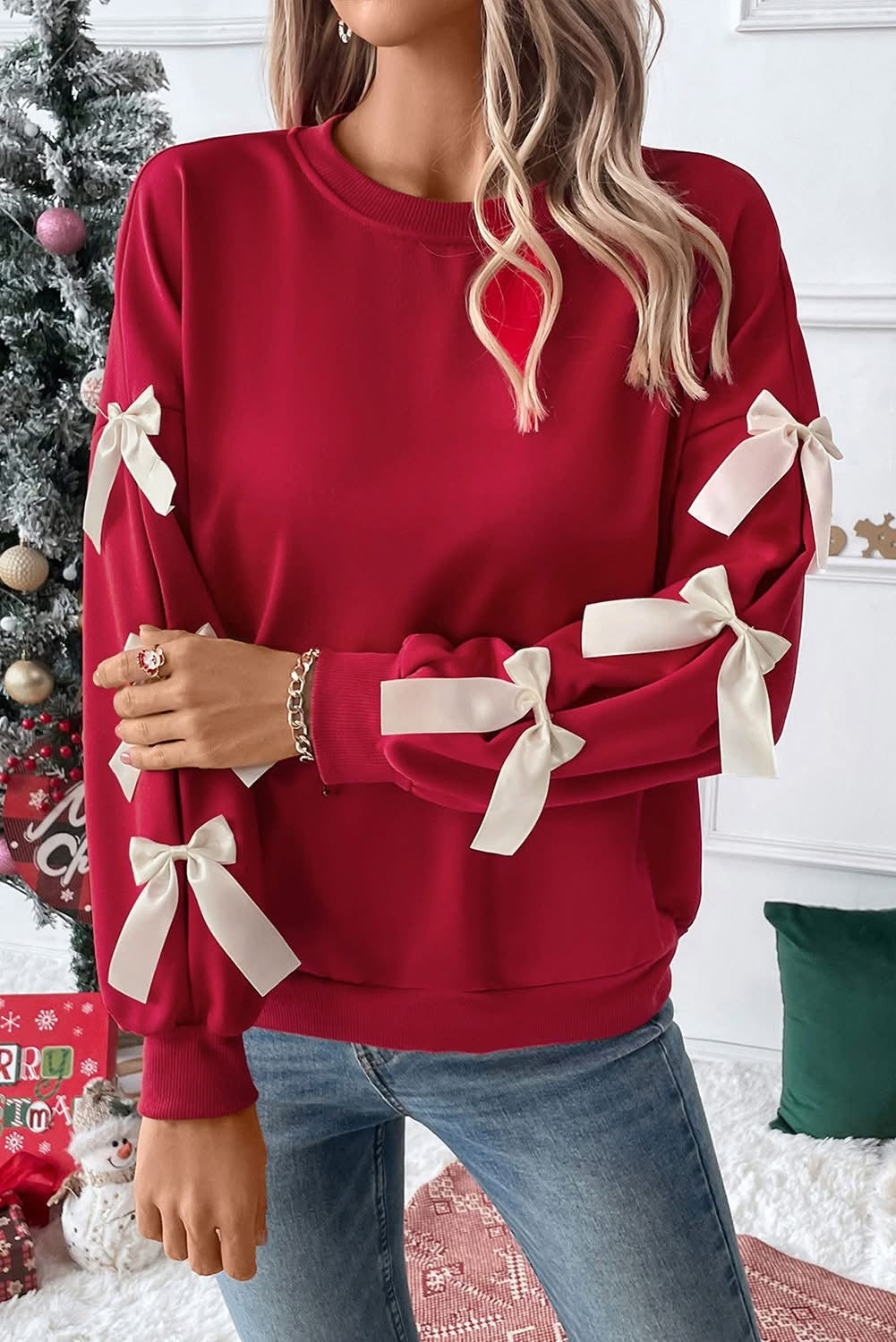 Bow Decor Sleeve Sweatshirt