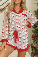 Load image into Gallery viewer, SANTA BABY RUFFLED BUTTON TOP AND SHORTS PAJAMA SET **SHIPPING EXPECTED TO BEGIN ON DATE 10/29**
