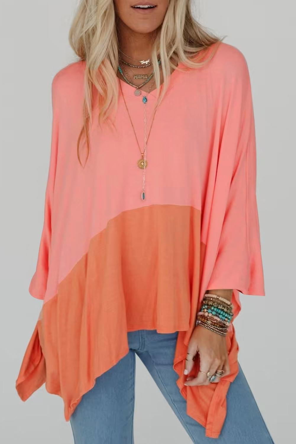 Orange Colorblock Oversized Top