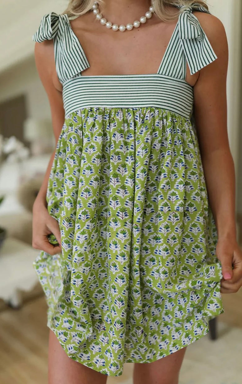 Printed Tie Shoulder Mini Cami Dress